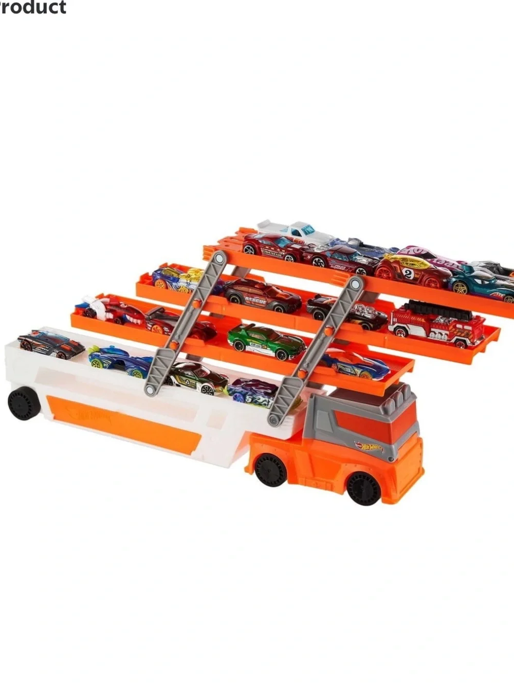 Orange Toy Car Carrier Truck Playset with 4 Mini Cars